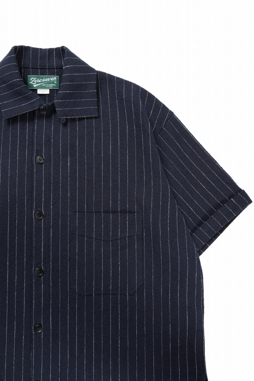 画像をギャラリービューアに読み込む, N/07 OPEN COLLAR H/S SHIRT / HEAVY C/LI BUTCHER STRIPES (BLACK NAVY)