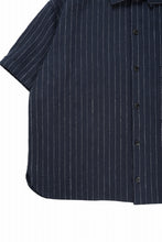 画像をギャラリービューアに読み込む, N/07 OPEN COLLAR H/S SHIRT / HEAVY C/LI BUTCHER STRIPES (BLACK NAVY)