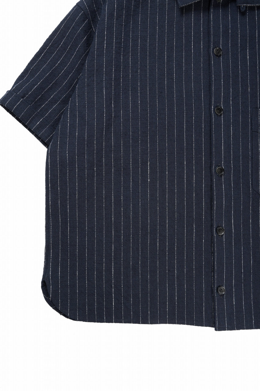 画像をギャラリービューアに読み込む, N/07 OPEN COLLAR H/S SHIRT / HEAVY C/LI BUTCHER STRIPES (BLACK NAVY)