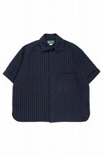 画像をギャラリービューアに読み込む, N/07 OPEN COLLAR H/S SHIRT / HEAVY C/LI BUTCHER STRIPES (BLACK NAVY)