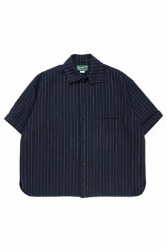画像をギャラリービューアに読み込む, N/07 OPEN COLLAR H/S SHIRT / HEAVY C/LI BUTCHER STRIPES (BLACK NAVY)