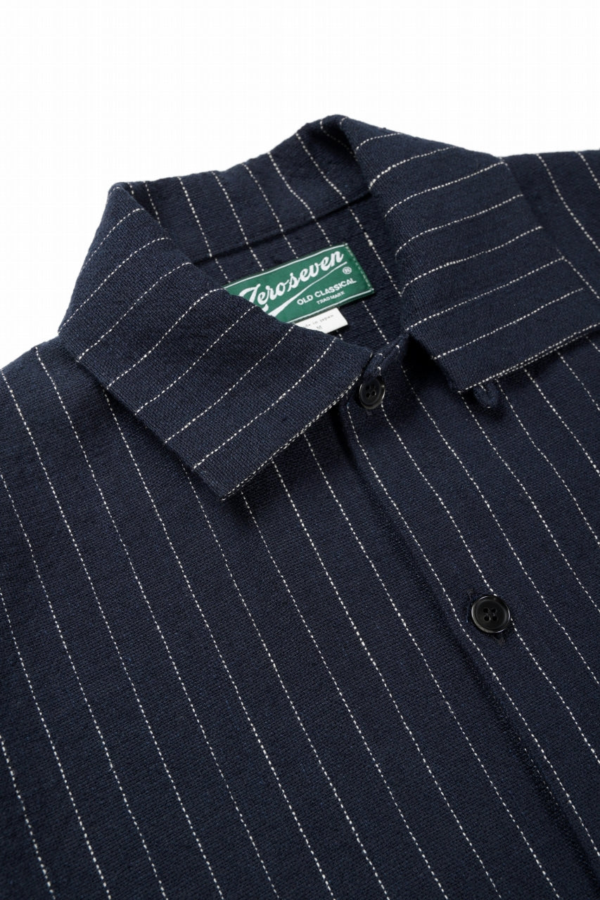 画像をギャラリービューアに読み込む, N/07 OPEN COLLAR H/S SHIRT / HEAVY C/LI BUTCHER STRIPES (BLACK NAVY)