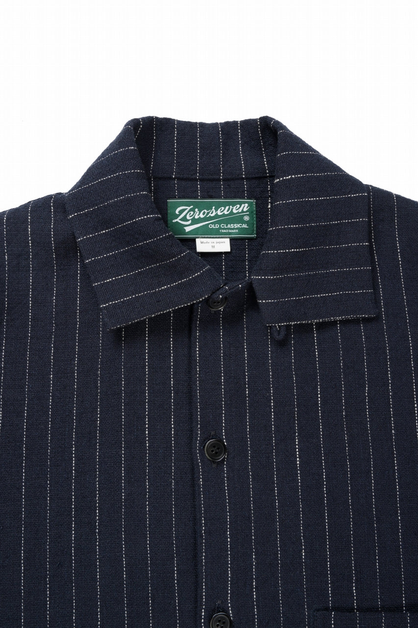 画像をギャラリービューアに読み込む, N/07 OPEN COLLAR H/S SHIRT / HEAVY C/LI BUTCHER STRIPES (BLACK NAVY)