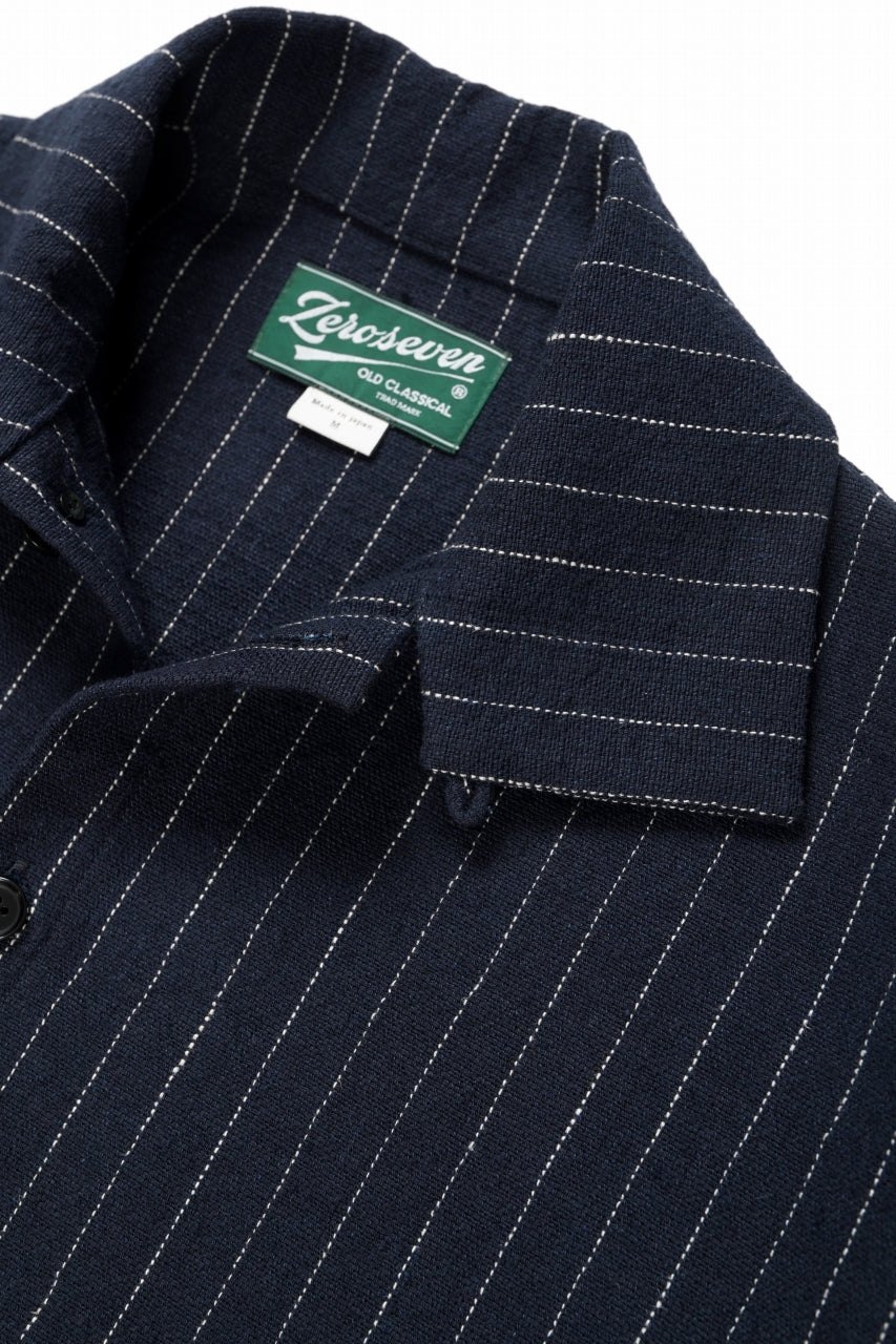 画像をギャラリービューアに読み込む, N/07 OPEN COLLAR H/S SHIRT / HEAVY C/LI BUTCHER STRIPES (BLACK NAVY)