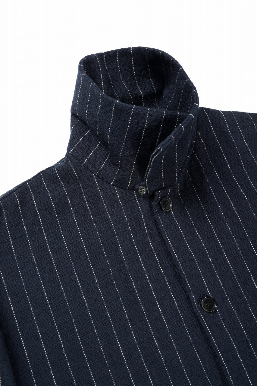 画像をギャラリービューアに読み込む, N/07 OPEN COLLAR H/S SHIRT / HEAVY C/LI BUTCHER STRIPES (BLACK NAVY)