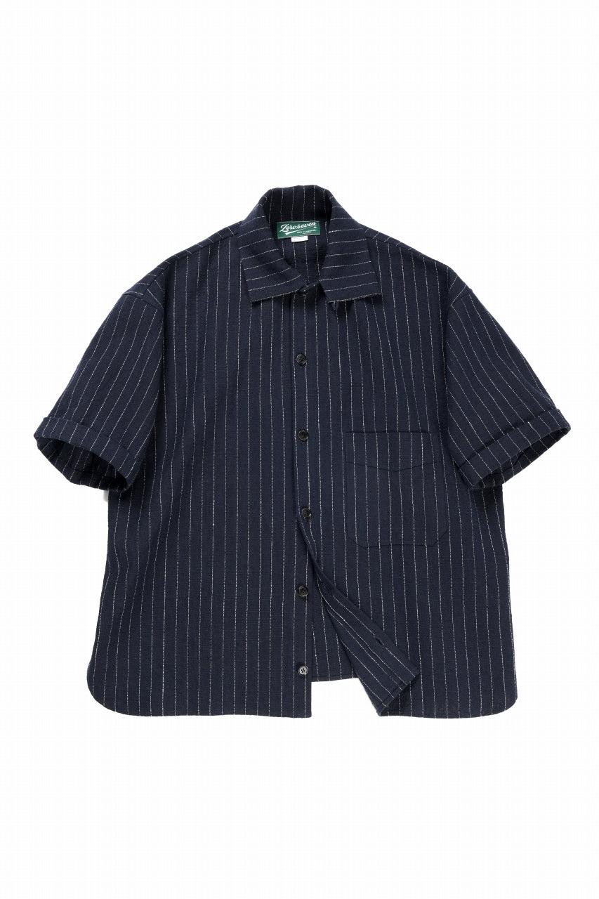 N/07 OPEN COLLAR H/S SHIRT / HEAVY C/LI BUTCHER STRIPES (BLACK NAVY)