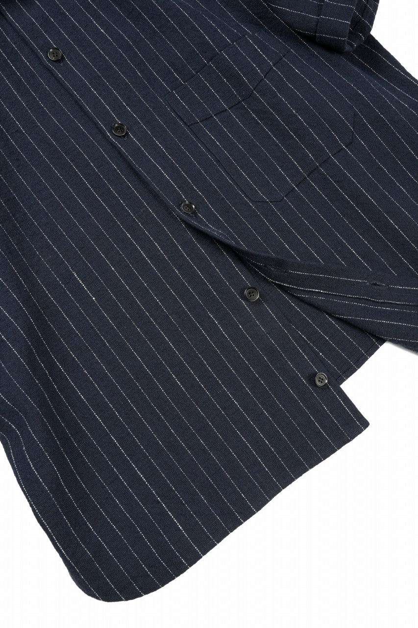 画像をギャラリービューアに読み込む, N/07 OPEN COLLAR H/S SHIRT / HEAVY C/LI BUTCHER STRIPES (BLACK NAVY)