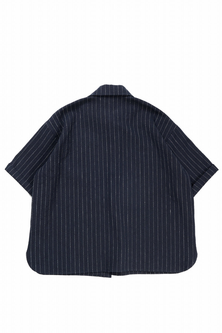 画像をギャラリービューアに読み込む, N/07 OPEN COLLAR H/S SHIRT / HEAVY C/LI BUTCHER STRIPES (BLACK NAVY)