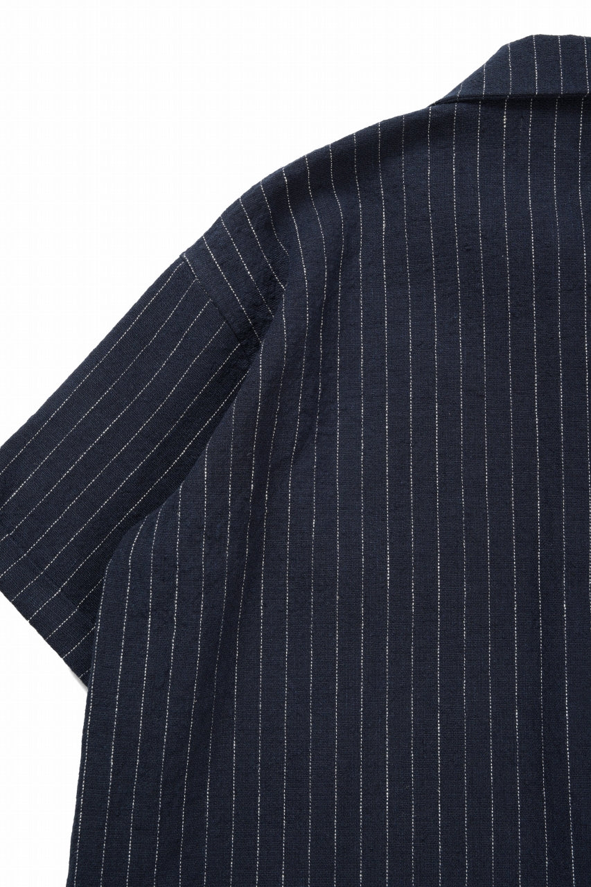 画像をギャラリービューアに読み込む, N/07 OPEN COLLAR H/S SHIRT / HEAVY C/LI BUTCHER STRIPES (BLACK NAVY)