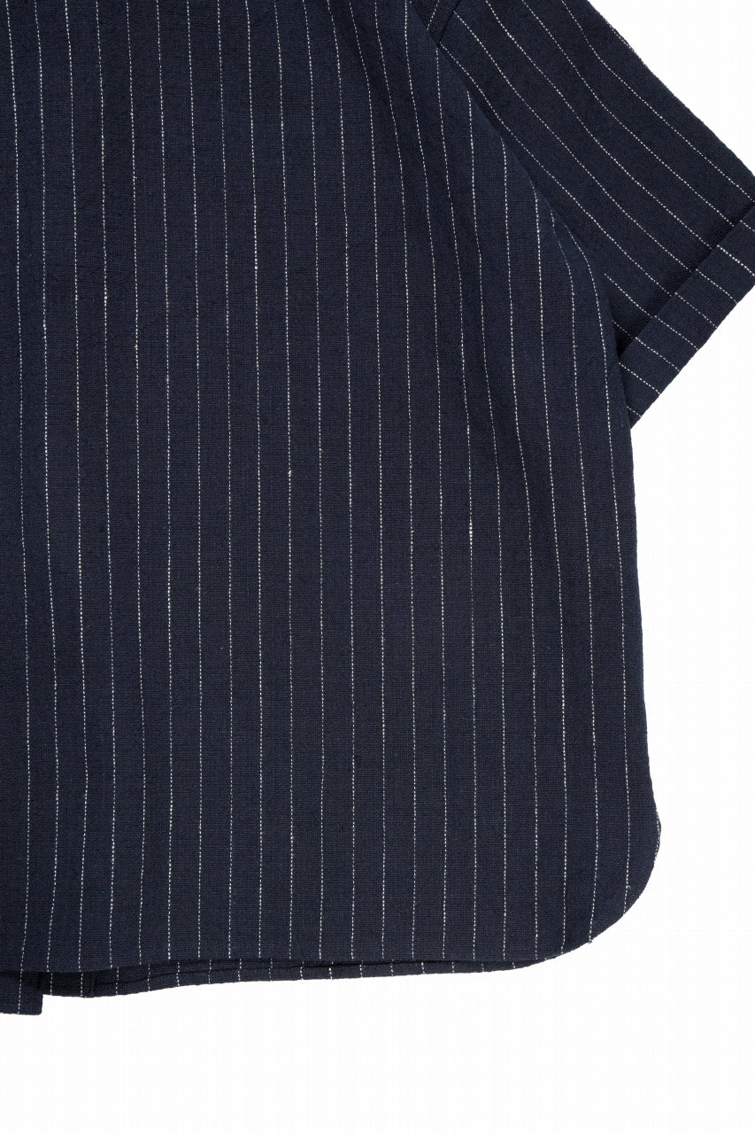 画像をギャラリービューアに読み込む, N/07 OPEN COLLAR H/S SHIRT / HEAVY C/LI BUTCHER STRIPES (BLACK NAVY)