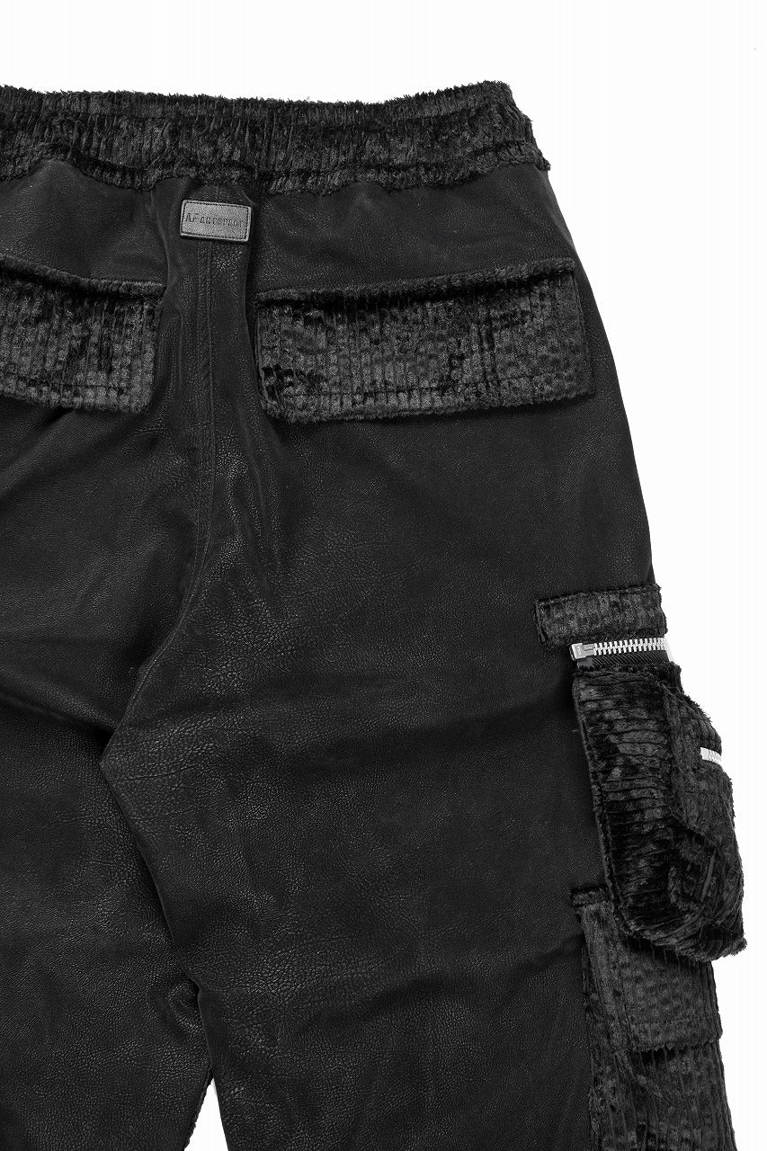 画像をギャラリービューアに読み込む, A.F ARTEFACT CARGO WIDE PANTS / SYNTHETIC LEATHER + VELOUR (BLACK)