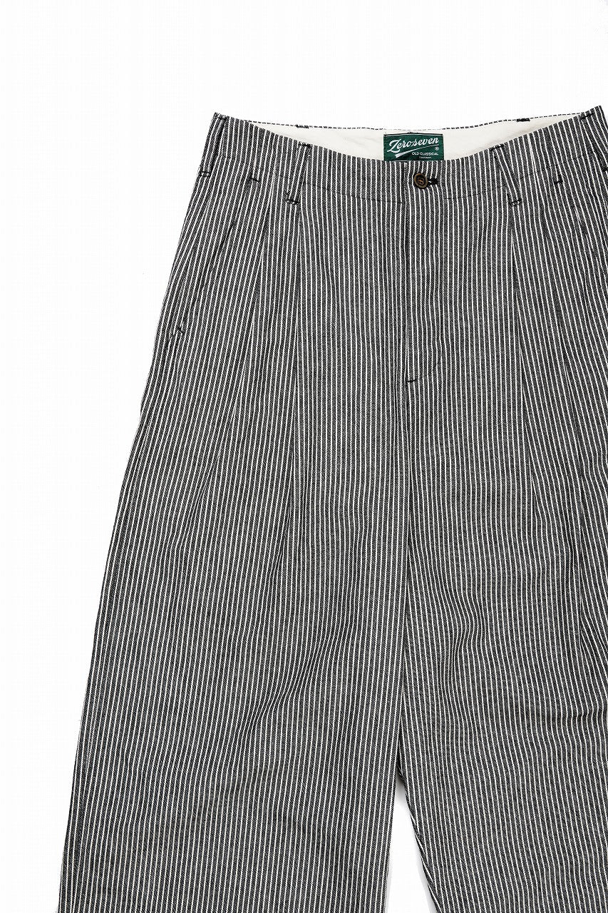 Load image into Gallery viewer, N/07 2 TUCKS WIDE TAPERED TROUSERS / SELVEDGE HICKORY STRIPES DENIM (ONE WASHED) (BLACK x WHITE)