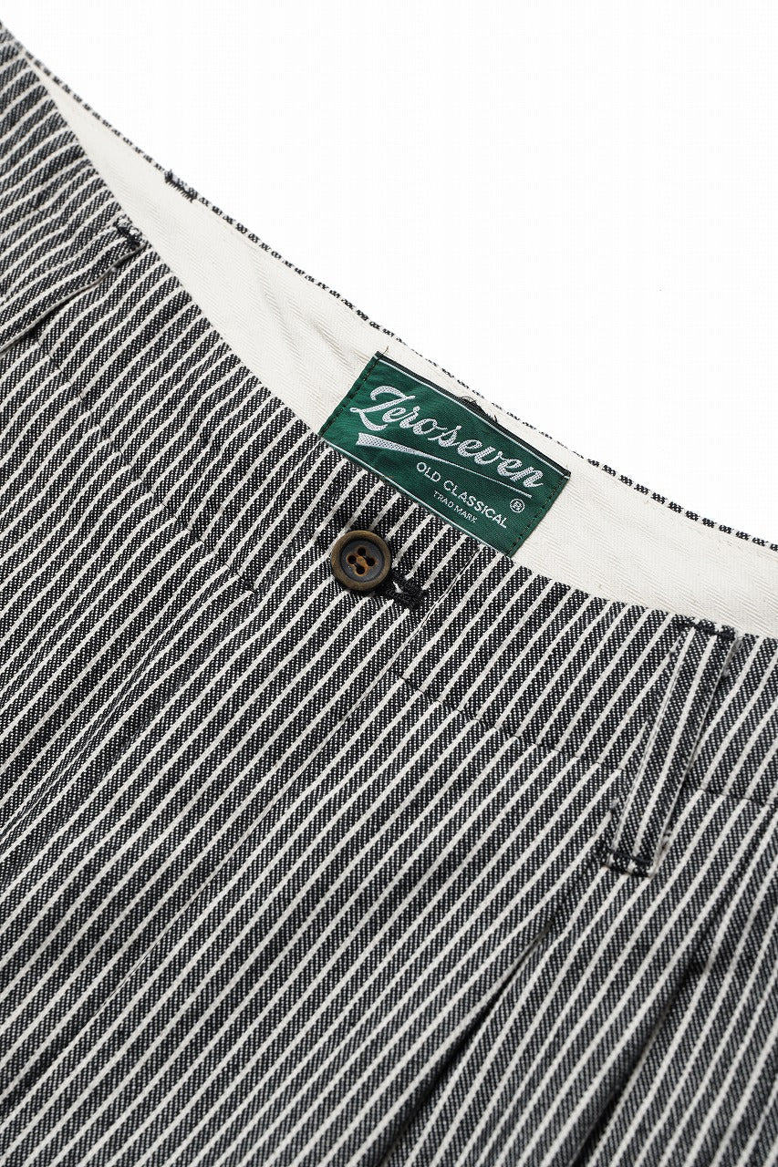 Load image into Gallery viewer, N/07 2 TUCKS WIDE TAPERED TROUSERS / SELVEDGE HICKORY STRIPES DENIM (ONE WASHED) (BLACK x WHITE)
