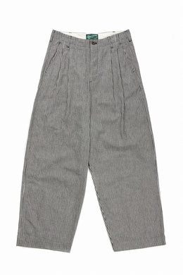 N/07 2TUCKS WIDE TAPERED TROUSERS / SELVEDGE HICKORY STRIPES DENIM (ONE WASHED) (BLACK x WHITE)