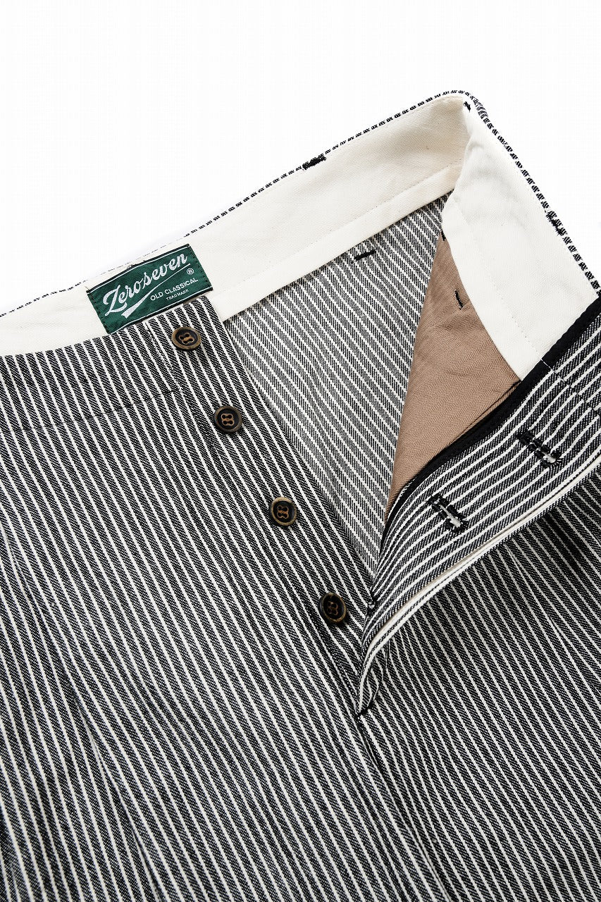 Load image into Gallery viewer, N/07 2 TUCKS WIDE TAPERED TROUSERS / SELVEDGE HICKORY STRIPES DENIM (ONE WASHED) (BLACK x WHITE)