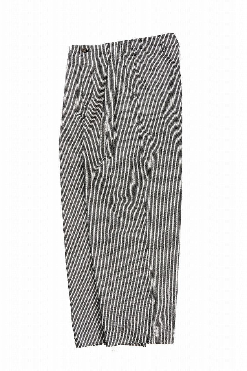N/07 2 TUCKS WIDE TAPERED TROUSERS / SELVEDGE HICKORY STRIPES DENIM (ONE WASHED) (BLACK x WHITE)