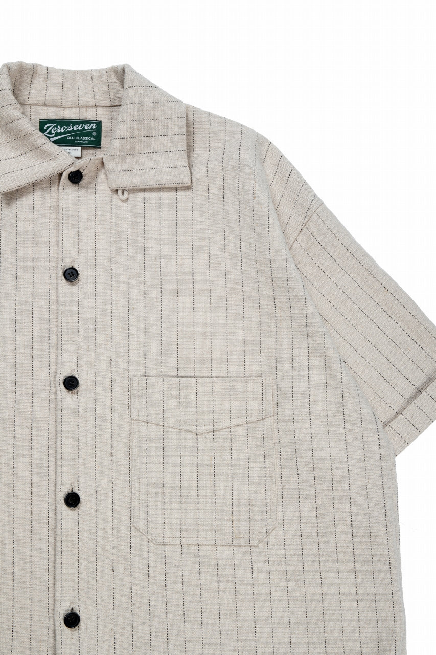 N/07 OPEN COLLAR H/S SHIRT / HEAVY C/LI BUTCHER STRIPES (BEIGE)