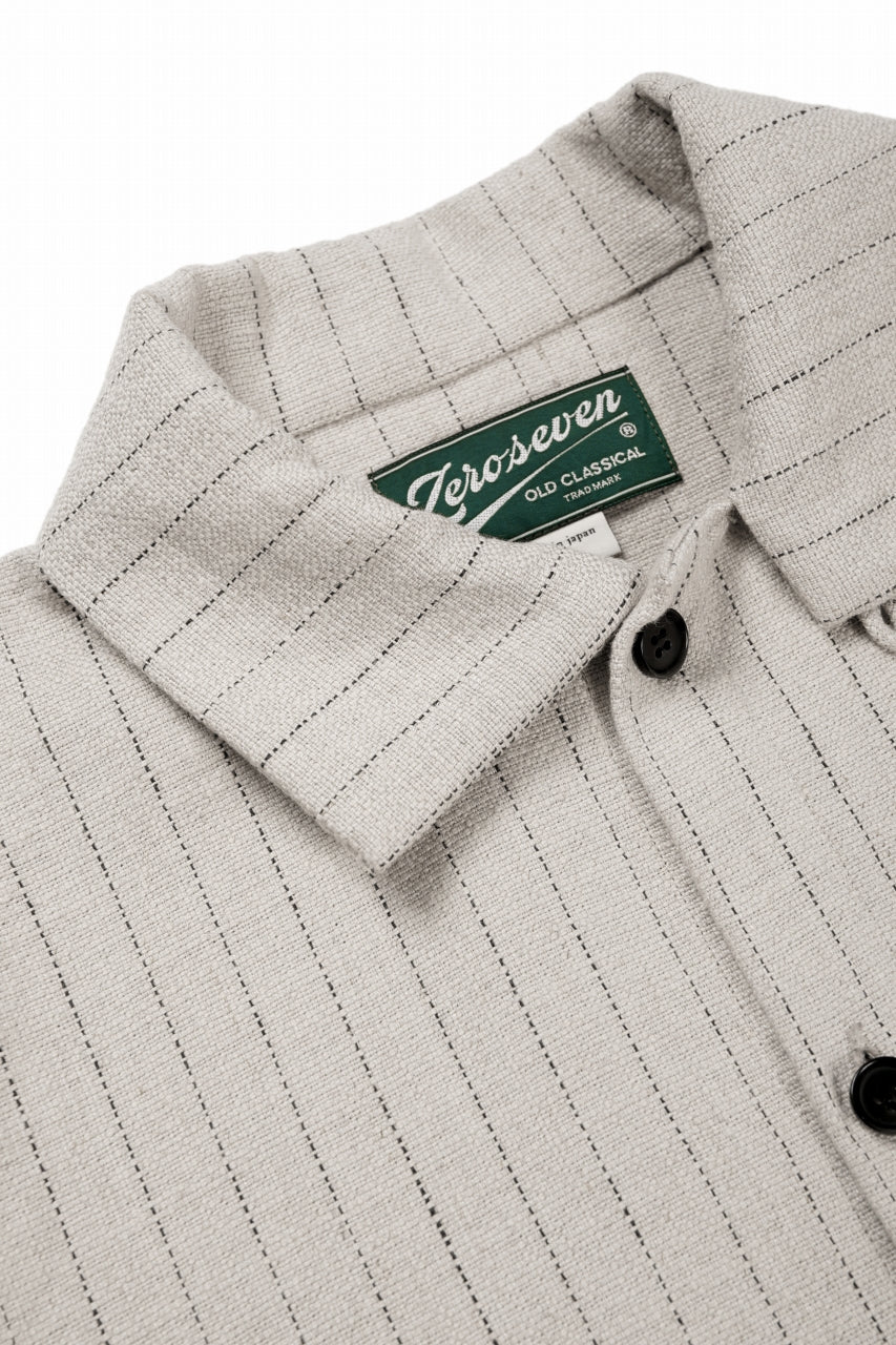 画像をギャラリービューアに読み込む, N/07 OPEN COLLAR H/S SHIRT / HEAVY C/LI BUTCHER STRIPES (BEIGE)