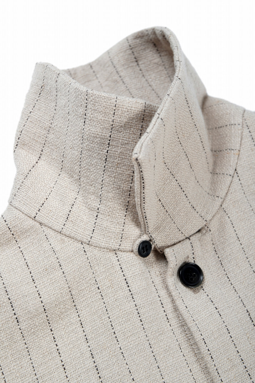 画像をギャラリービューアに読み込む, N/07 OPEN COLLAR H/S SHIRT / HEAVY C/LI BUTCHER STRIPES (BEIGE)