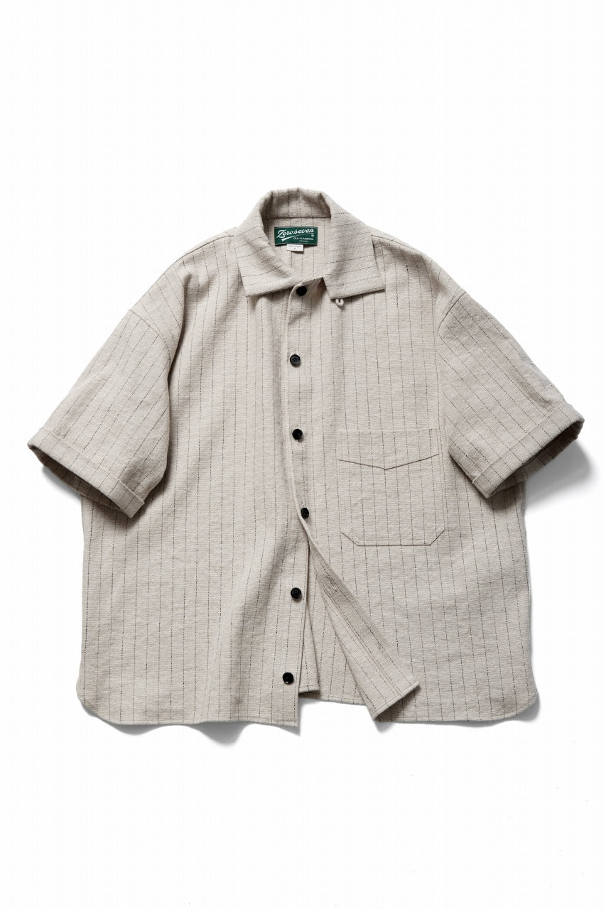 画像をギャラリービューアに読み込む, N/07 OPEN COLLAR H/S SHIRT / HEAVY C/LI BUTCHER STRIPES (BEIGE)