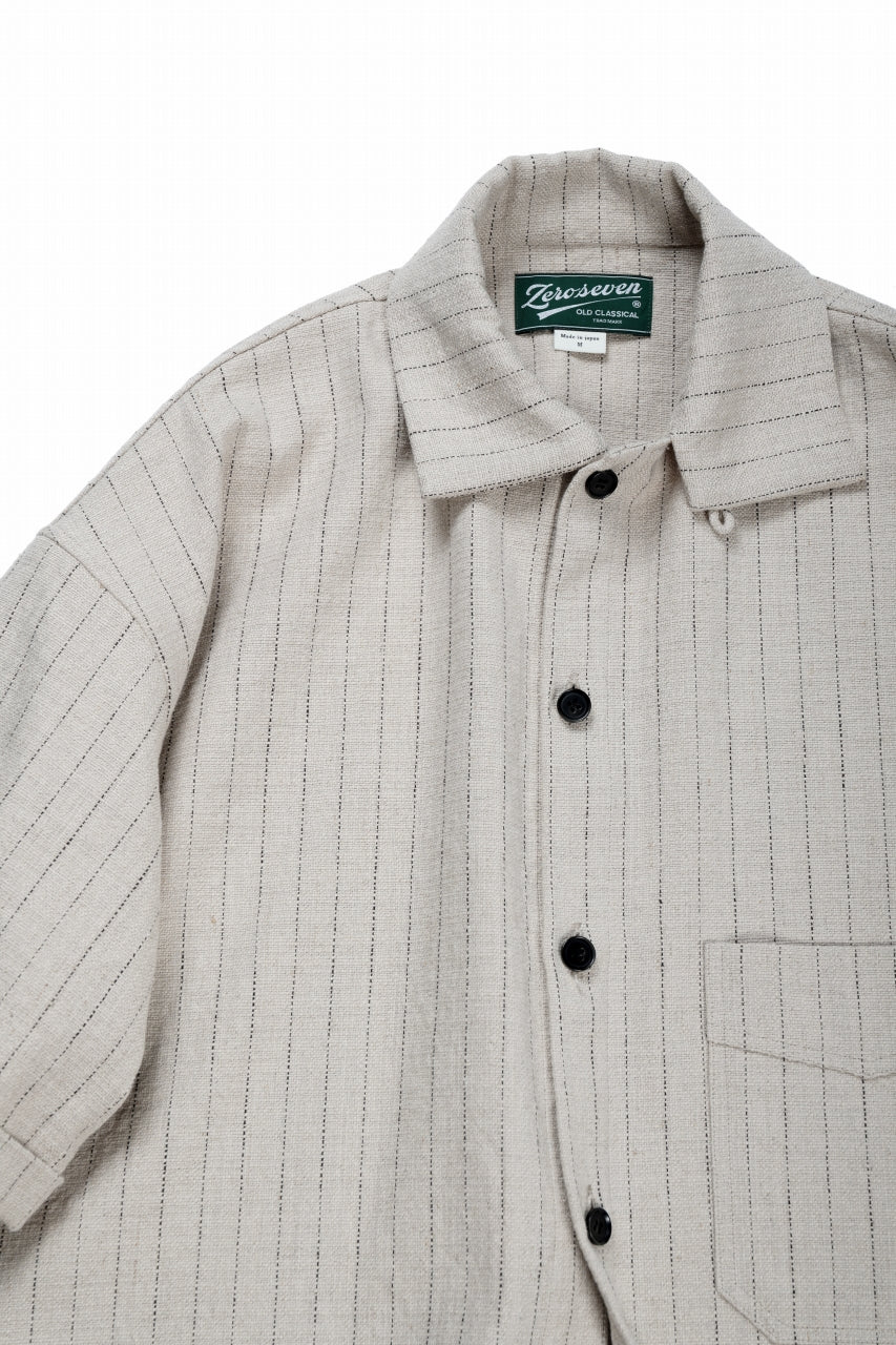画像をギャラリービューアに読み込む, N/07 OPEN COLLAR H/S SHIRT / HEAVY C/LI BUTCHER STRIPES (BEIGE)