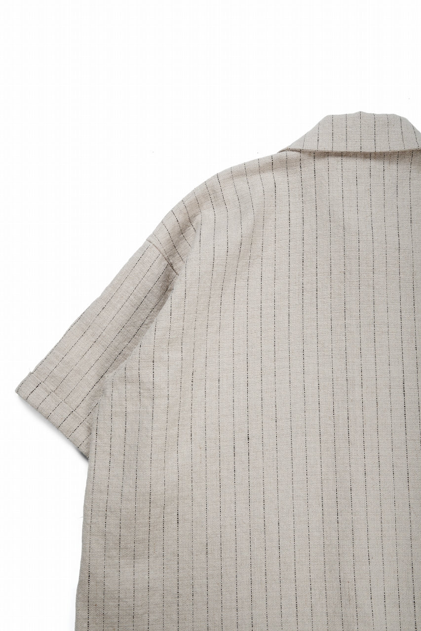 画像をギャラリービューアに読み込む, N/07 OPEN COLLAR H/S SHIRT / HEAVY C/LI BUTCHER STRIPES (BEIGE)