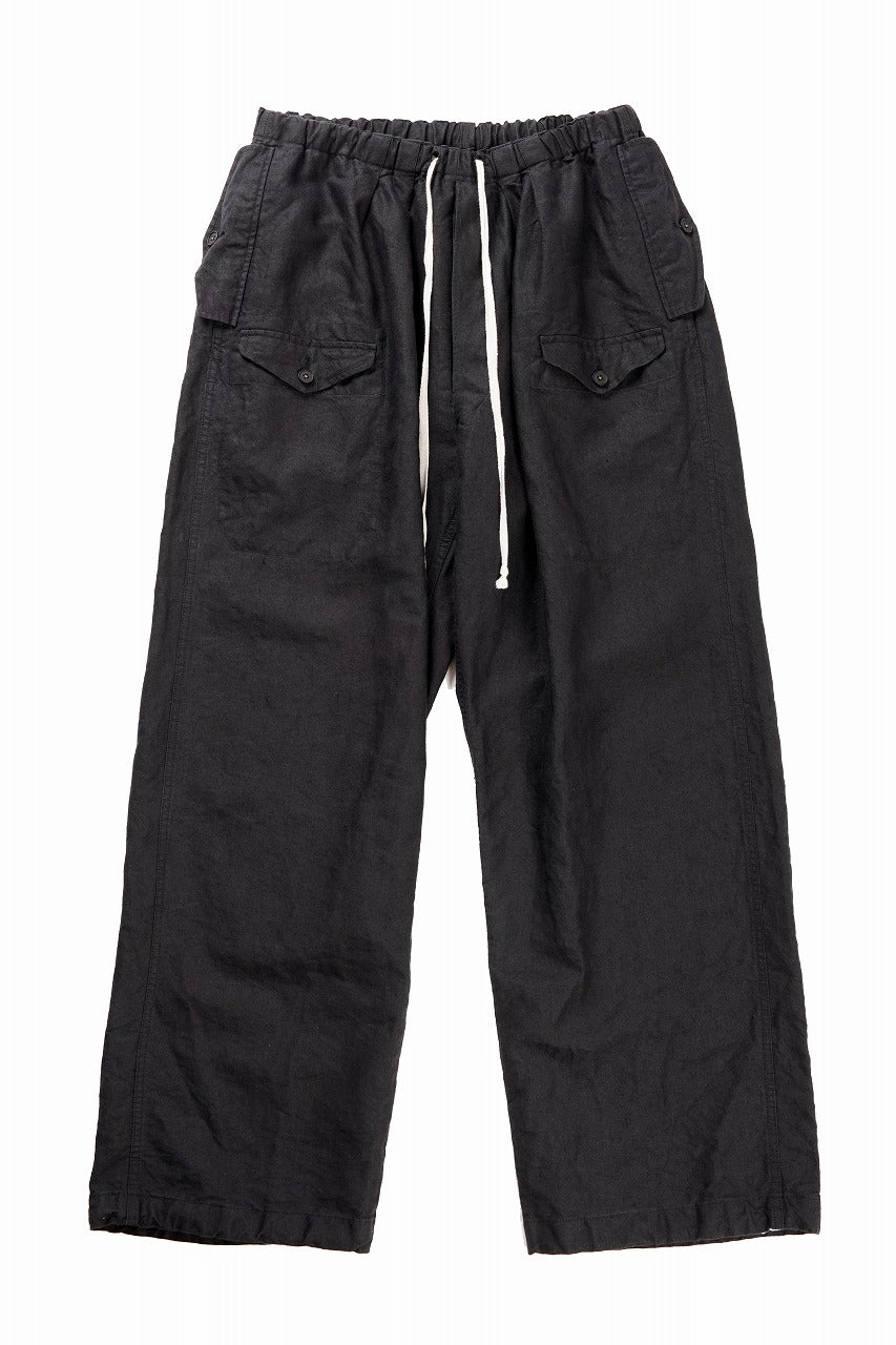 Load image into Gallery viewer, KLASICA "SNOW" CAMO STYLE STRING BIG PANTS / WASHI &amp; LINEN HIGH DENSITY LIGHT WEIGHT WEATHER (BLACK)