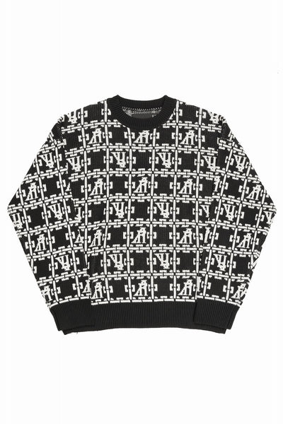A.F ARTEFACT JACGUARD KNIT PULLOVER / RELAX FIT (BLACK x IVORY)