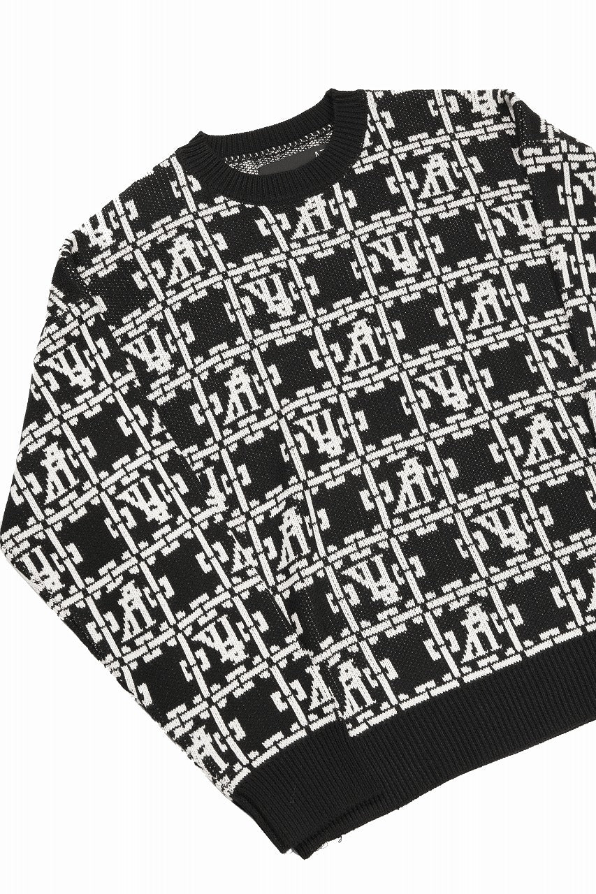 画像をギャラリービューアに読み込む, A.F ARTEFACT JACGUARD KNIT PULLOVER / RELAX FIT (BLACK x IVORY)