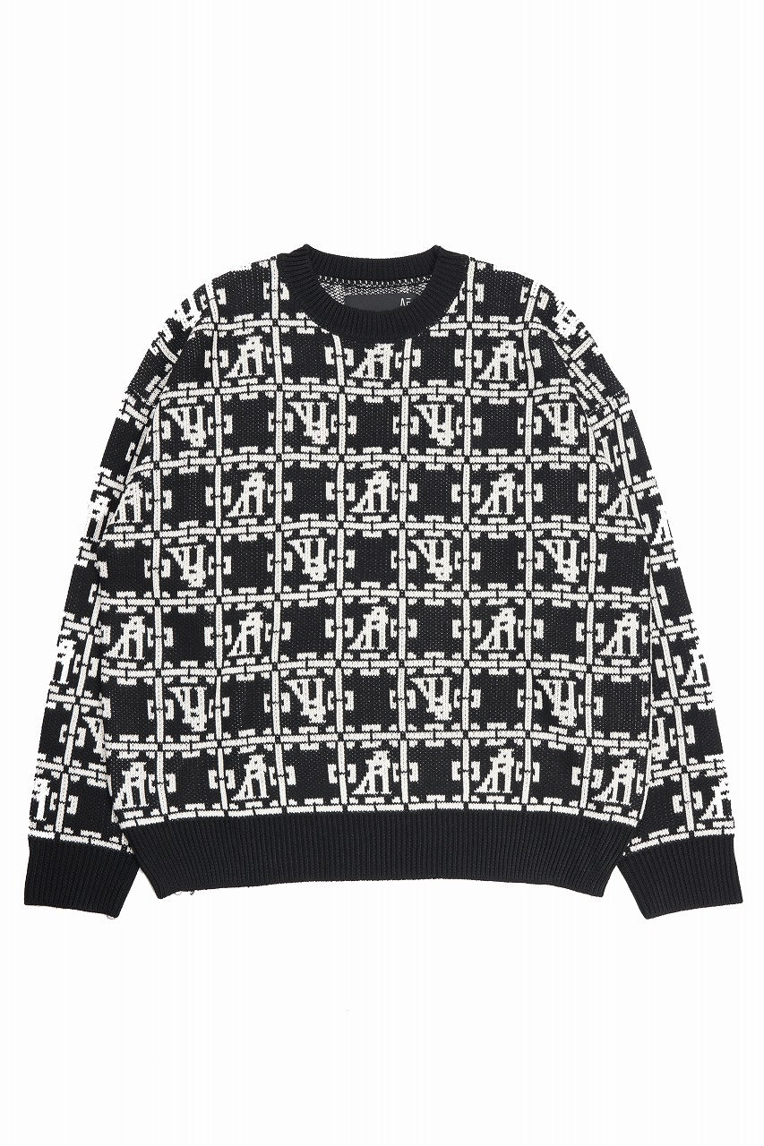 画像をギャラリービューアに読み込む, A.F ARTEFACT JACGUARD KNIT PULLOVER / RELAX FIT (BLACK x IVORY)