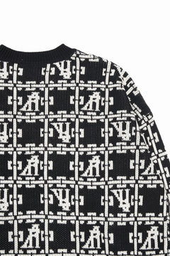 画像をギャラリービューアに読み込む, A.F ARTEFACT JACGUARD KNIT PULLOVER / RELAX FIT (BLACK x IVORY)