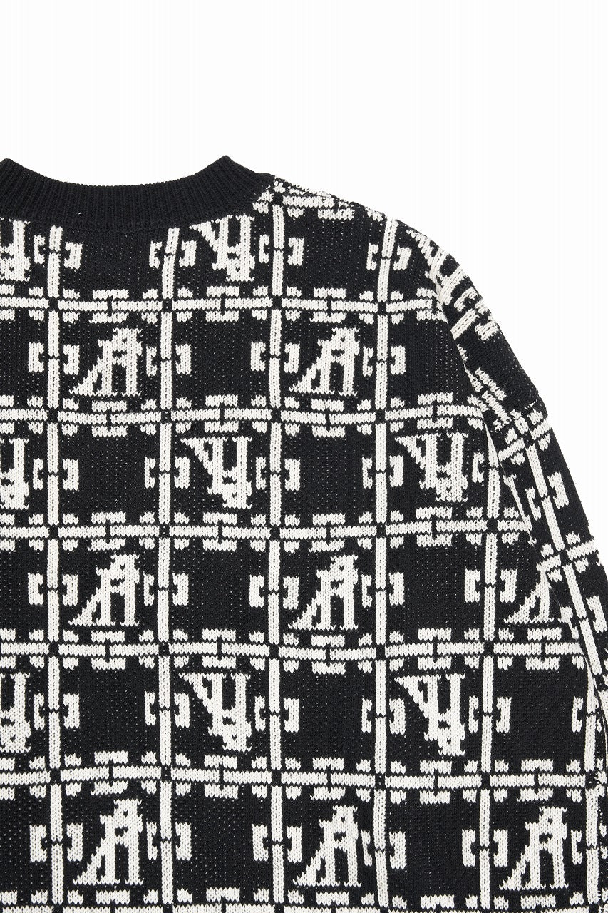 画像をギャラリービューアに読み込む, A.F ARTEFACT JACGUARD KNIT PULLOVER / RELAX FIT (BLACK x IVORY)