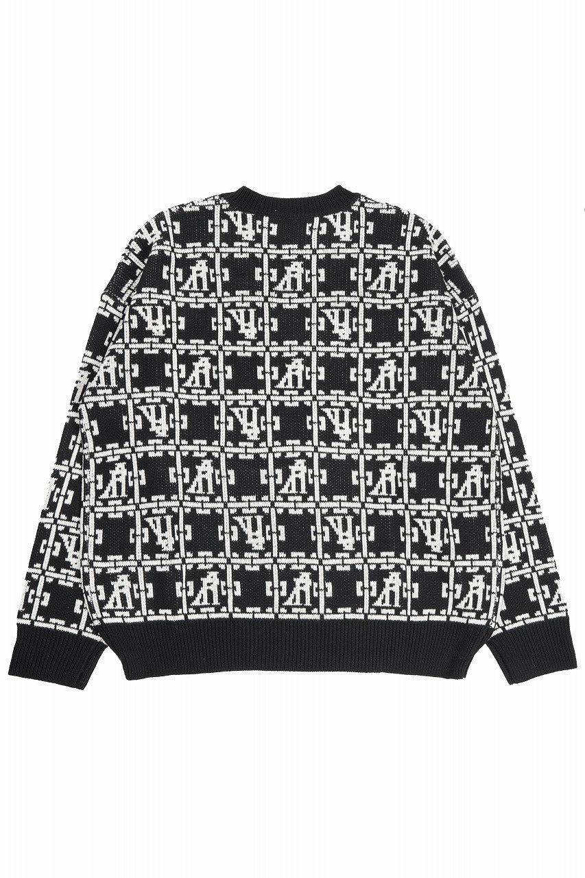 画像をギャラリービューアに読み込む, A.F ARTEFACT JACGUARD KNIT PULLOVER / RELAX FIT (BLACK x IVORY)