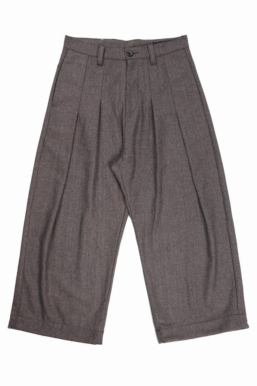 画像をギャラリービューアに読み込む, A.F ARTEFACT TUCK WIDE TROUSERS / HERRING BONE WOOL (BROWN)