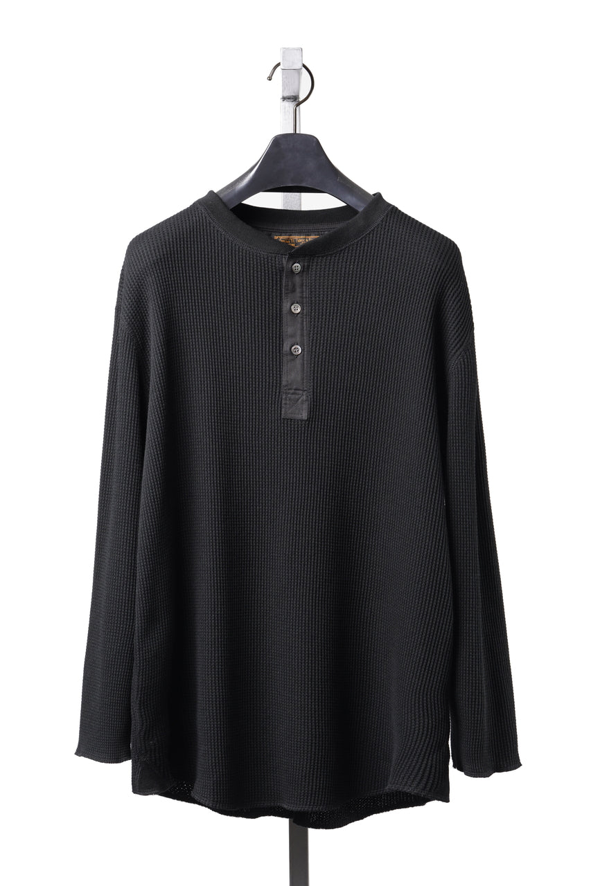 画像をギャラリービューアに読み込む, SEVEN LEATHERS WAFFLE HENLEY LONG SLEEVE TOPS (BLACK)