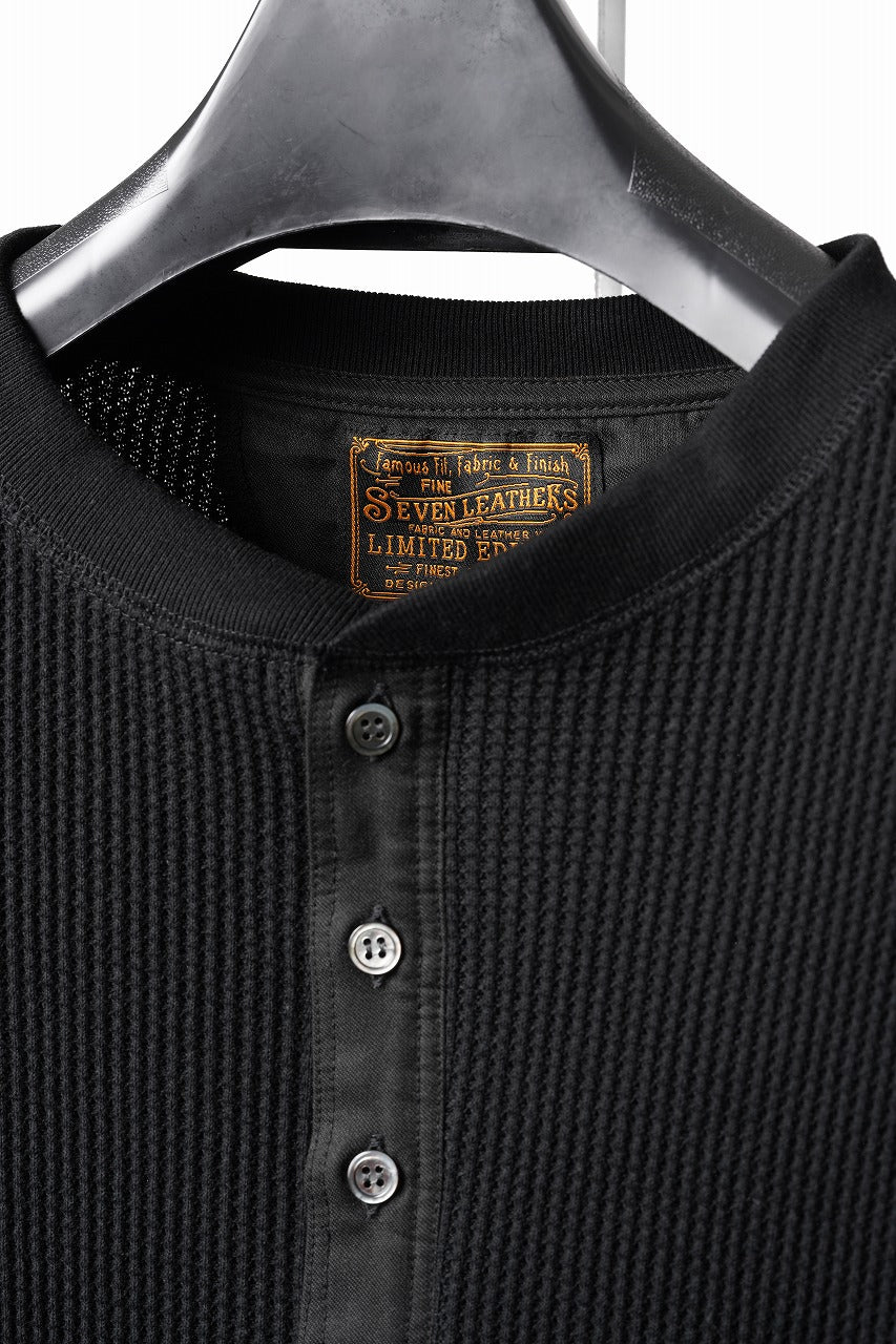 画像をギャラリービューアに読み込む, SEVEN LEATHERS WAFFLE HENLEY LONG SLEEVE TOPS (BLACK)