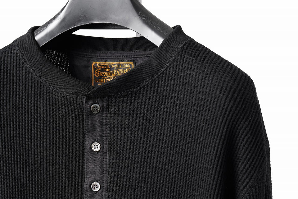 画像をギャラリービューアに読み込む, SEVEN LEATHERS WAFFLE HENLEY LONG SLEEVE TOPS (BLACK)