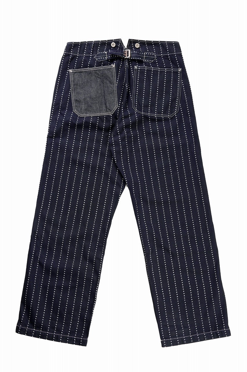 FULLCOUNT WABASH WORKERS PANTS / INDIGO DYED DRILL with WASH STAR STRIPE (INDIGO / ONE WASHED)