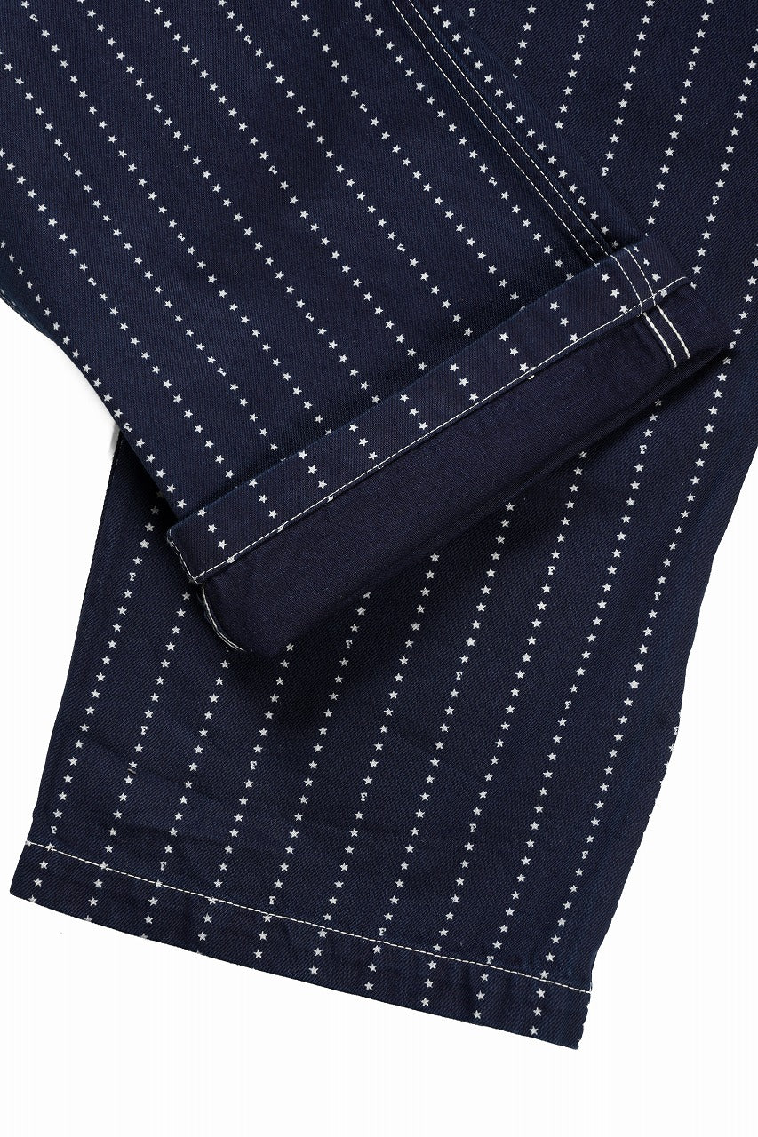 FULLCOUNT WABASH WORKERS PANTS / INDIGO DYED DRILL with WASH STAR STRIPE (INDIGO / ONE WASHED)
