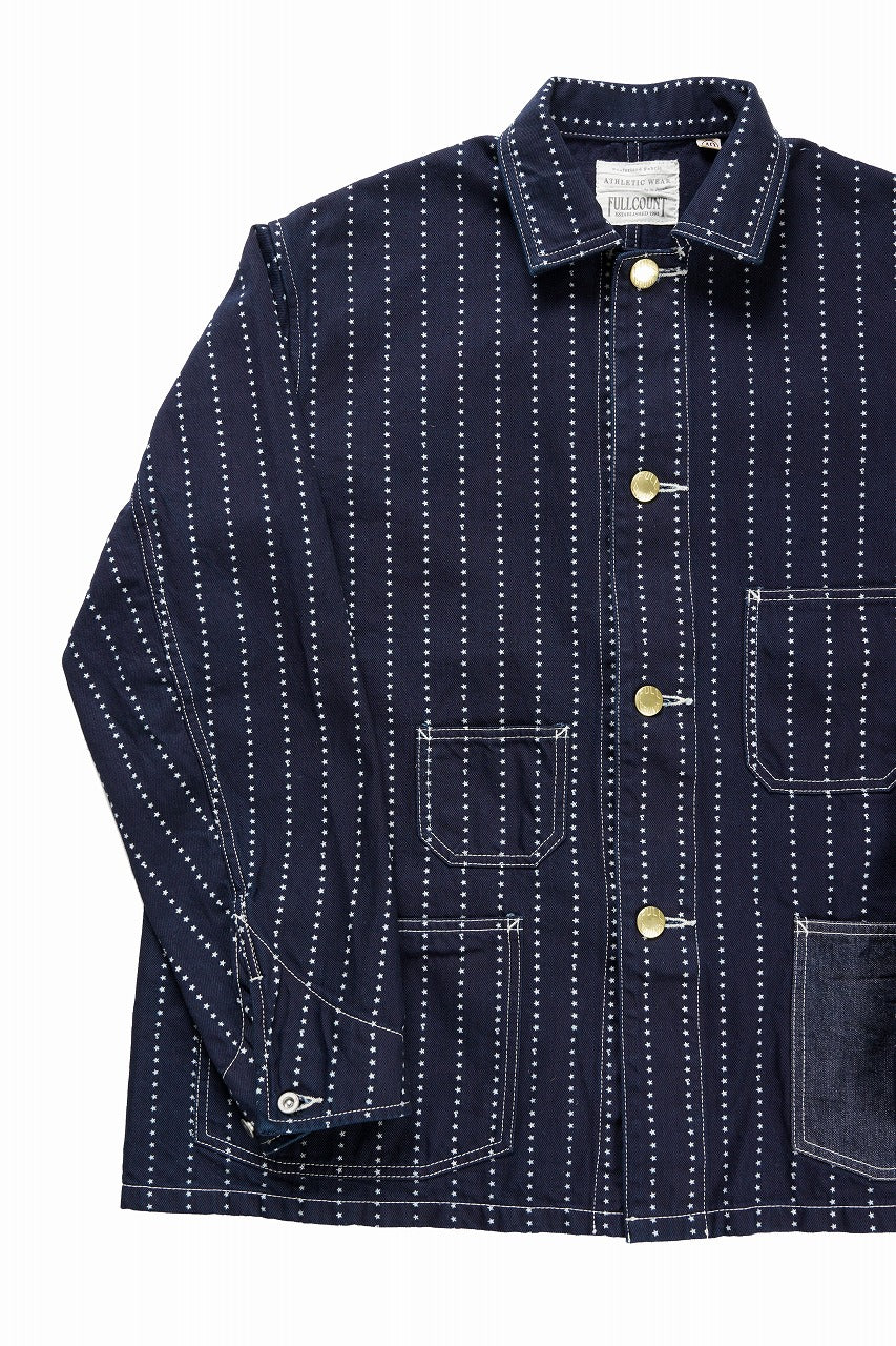 FULLCOUNT WABASH CHOREJACKET / INDIGO DYED DRILL with WASH STAR STRIPE (INDIGO / ONE WASHED)