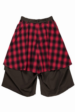 beauty : beast 8Q LAYERED SUPER WIDE SAROUEL PANTS / CHECKER EDITION (BROWN x RED)