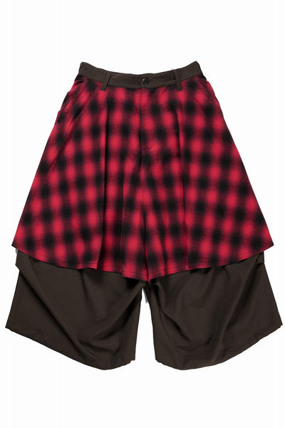 beauty : beast 8Q LAYERED SUPER WIDE SAROUEL PANTS / CHECKER EDITION (BROWN x RED)