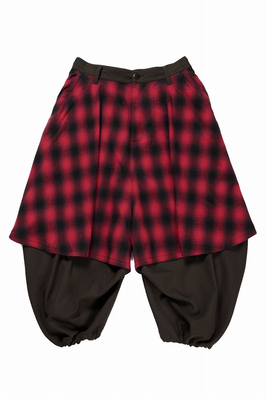 beauty : beast 8Q LAYERED SUPER WIDE SAROUEL PANTS / CHECKER EDITION (BROWN x RED)