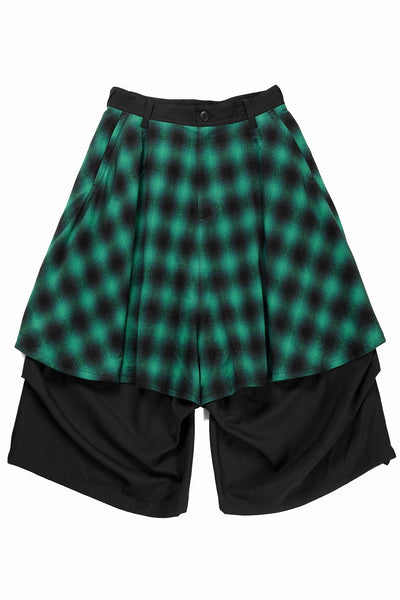 beauty : beast 8Q LAYERED SUPER WIDE SAROUEL PANTS / CHECKER EDITION (BLACK x GREEN)