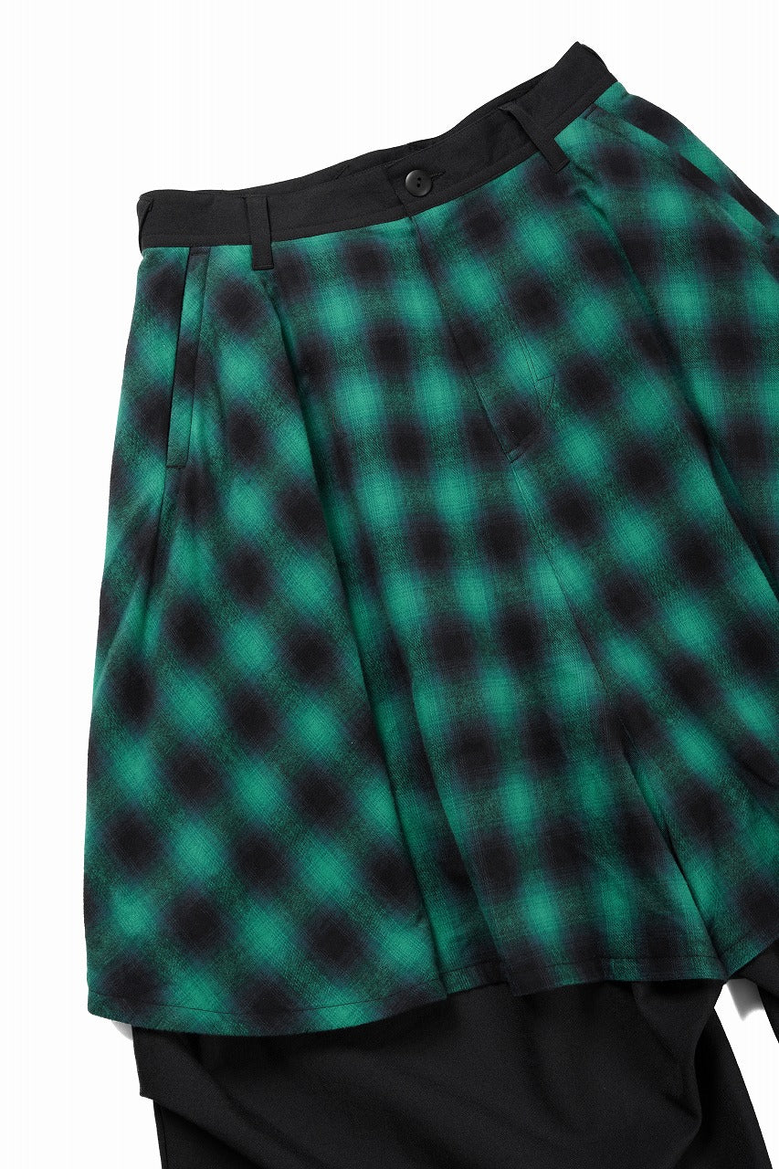 画像をギャラリービューアに読み込む, beauty : beast 8Q LAYERED SUPER WIDE SAROUEL PANTS / CHECKER EDITION (BLACK x GREEN)