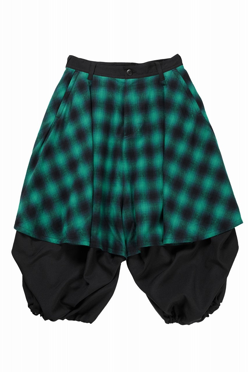 画像をギャラリービューアに読み込む, beauty : beast 8Q LAYERED SUPER WIDE SAROUEL PANTS / CHECKER EDITION (BLACK x GREEN)