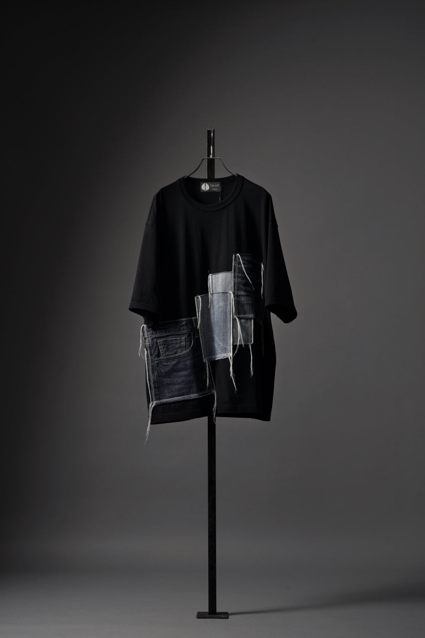 Load image into Gallery viewer, OBLADI POCKET JEANS PATCHWORK T SHIRT (BLACK)