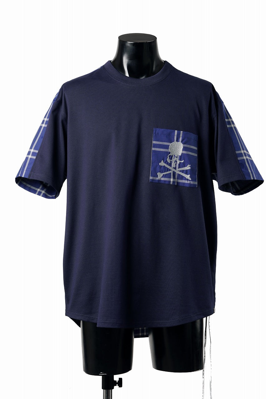mastermind JAPAN MIXED-FABRIC POCKET SS TEE / REGULAR FIT (NAVY x