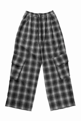ISABEL BENENATO Virgin Wool Tartan Wide Trousers with Patch Pockets (BLACK)