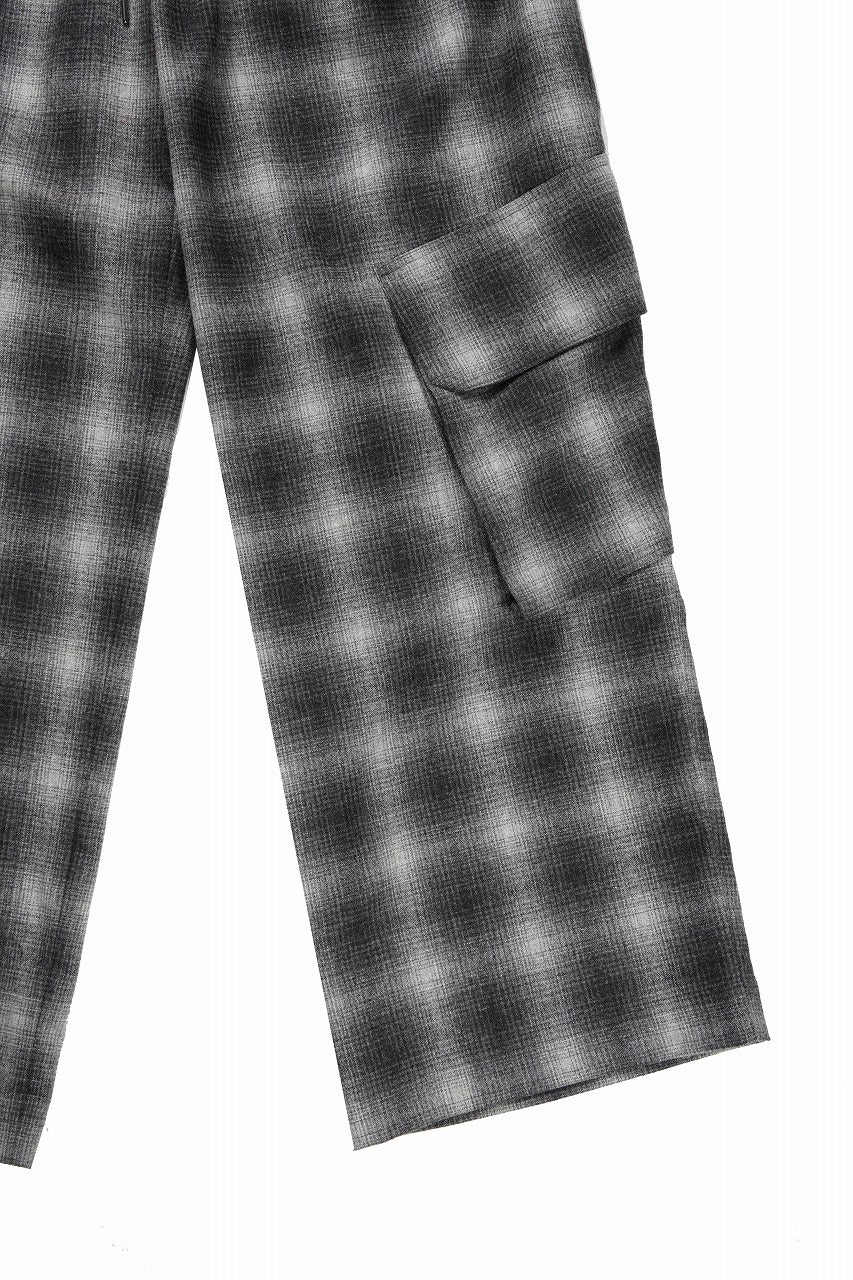ISABEL BENENATO Virgin Wool Tartan Wide Trousers with Patch Pockets (BLACK)